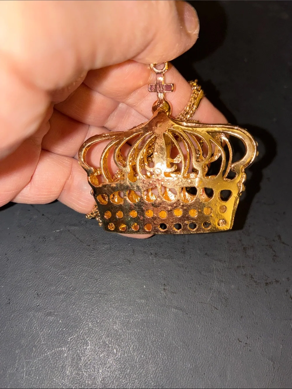 Gold Crown Pendant Necklace with Multicolor Crystals